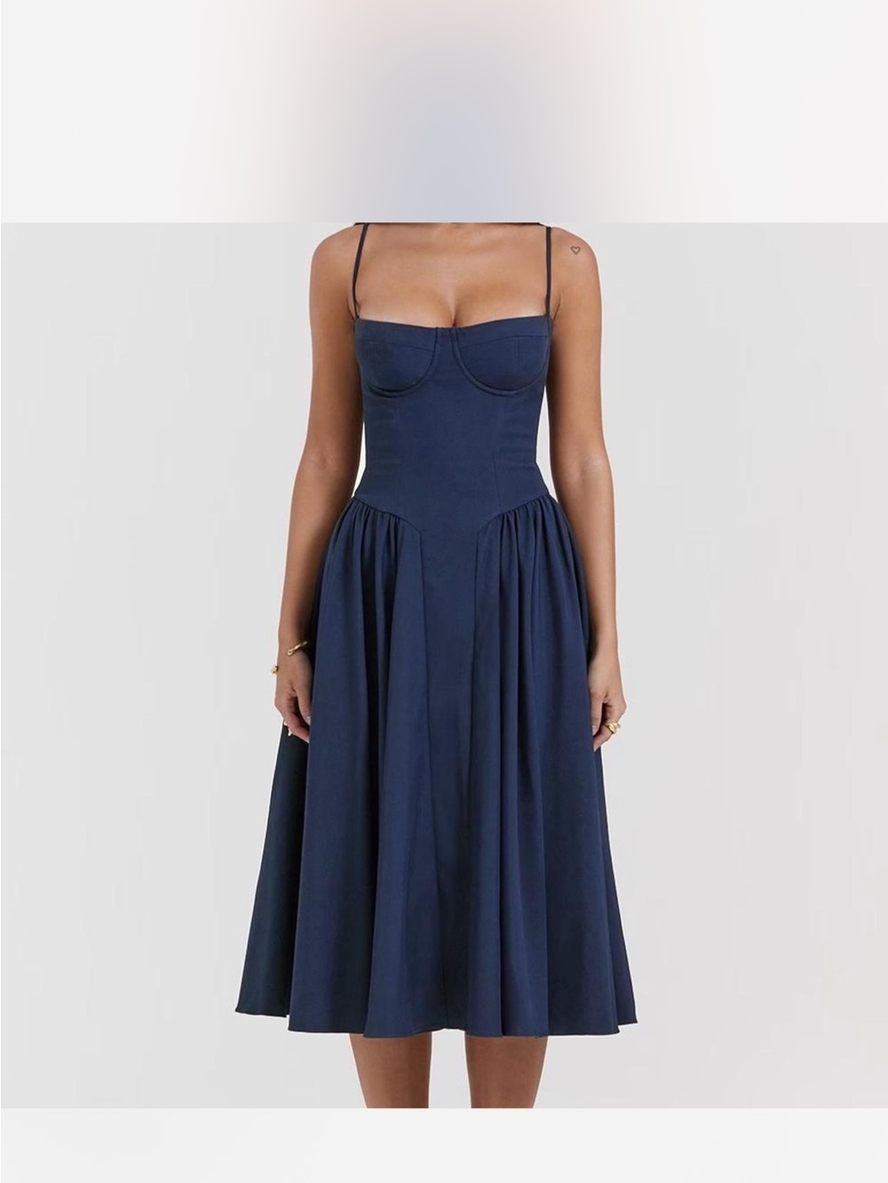 House of CB Samaria Corset Fit & Flare Dress in French Navy size large plus cup